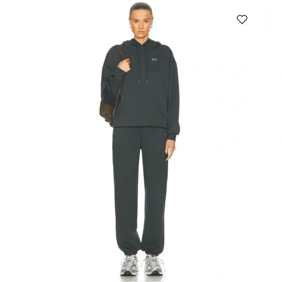 Alo 2 Piece Set Accolade Hoodie Sweatshirt & Sweatpant Charcoal Green Size S - Picture 2 of 15